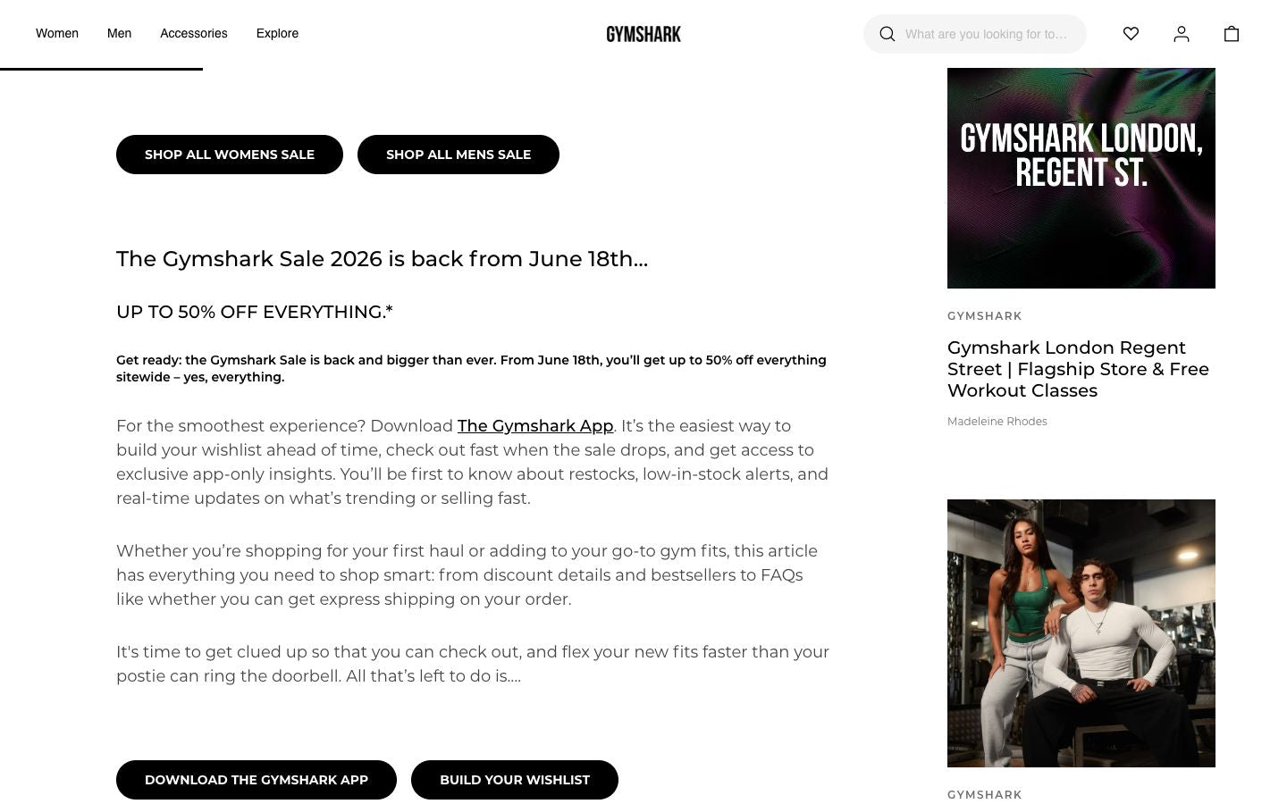 Gymshark sale wishlist sign-up example